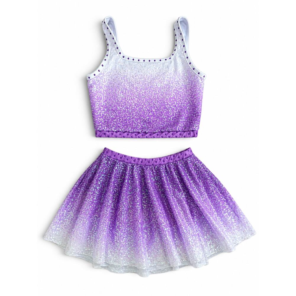 Weissman Blank Space Dance Costume Set Youth Medium Purple Ombre Sequins